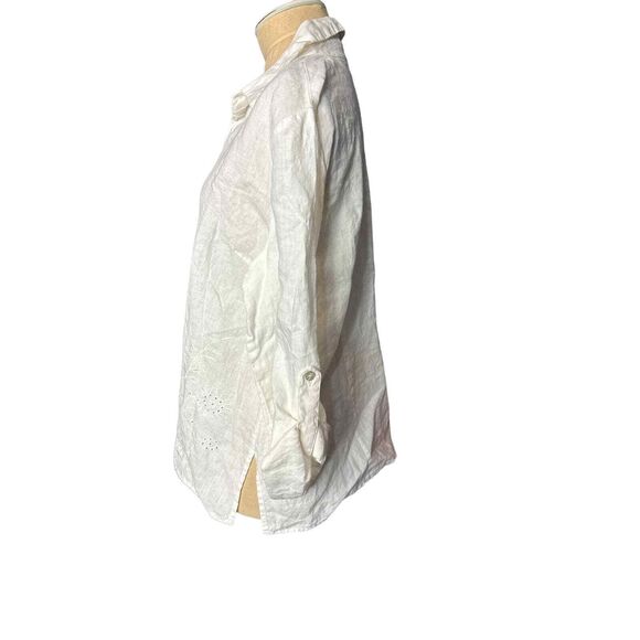 Richard Malcom Irish Linen White Button Down Roll  Tab Sleeves Size Large - Picture 2 of 4